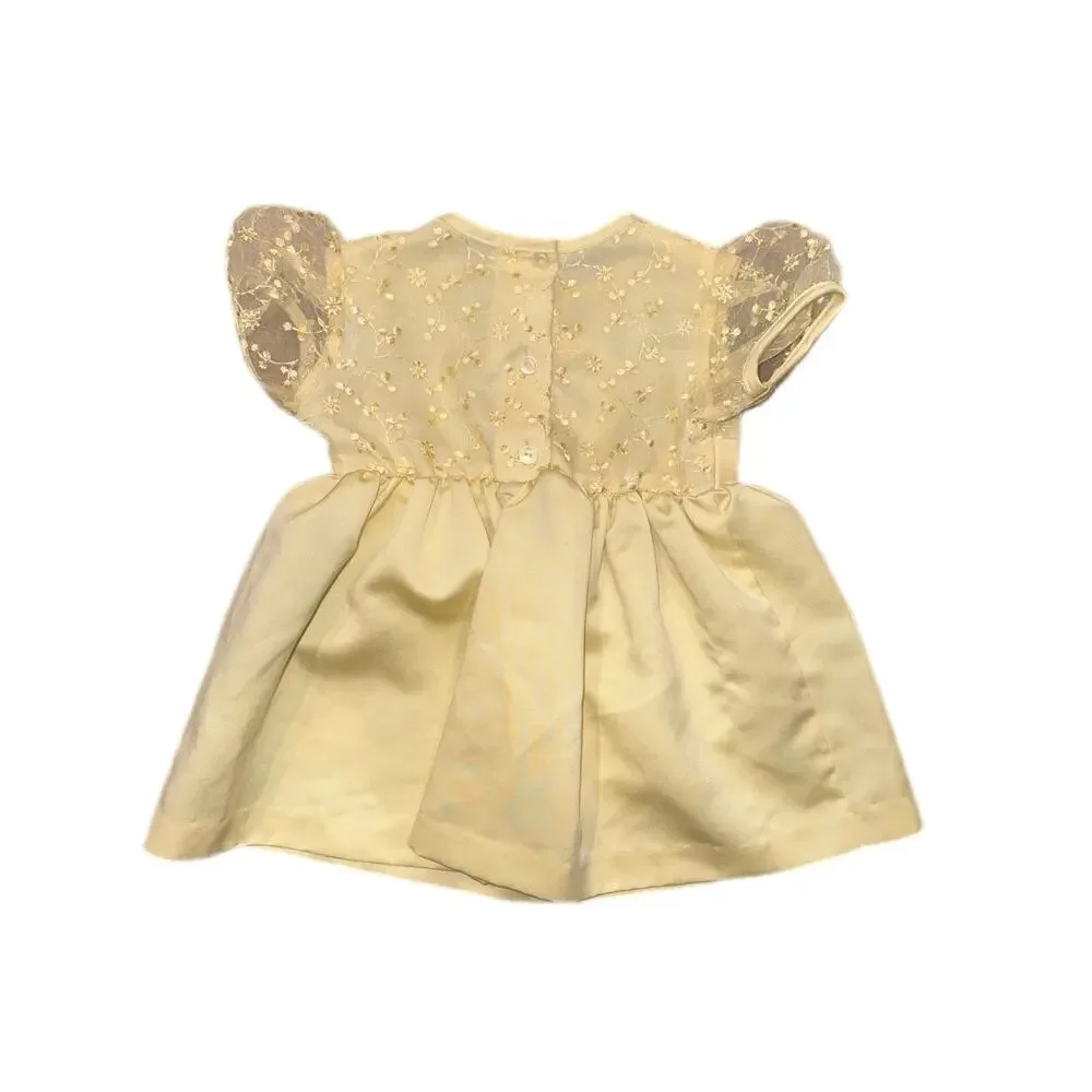VTG 90’S Rose Cottage Baby Girls Yellow Embroidered Dress Bow Formal Party 12M